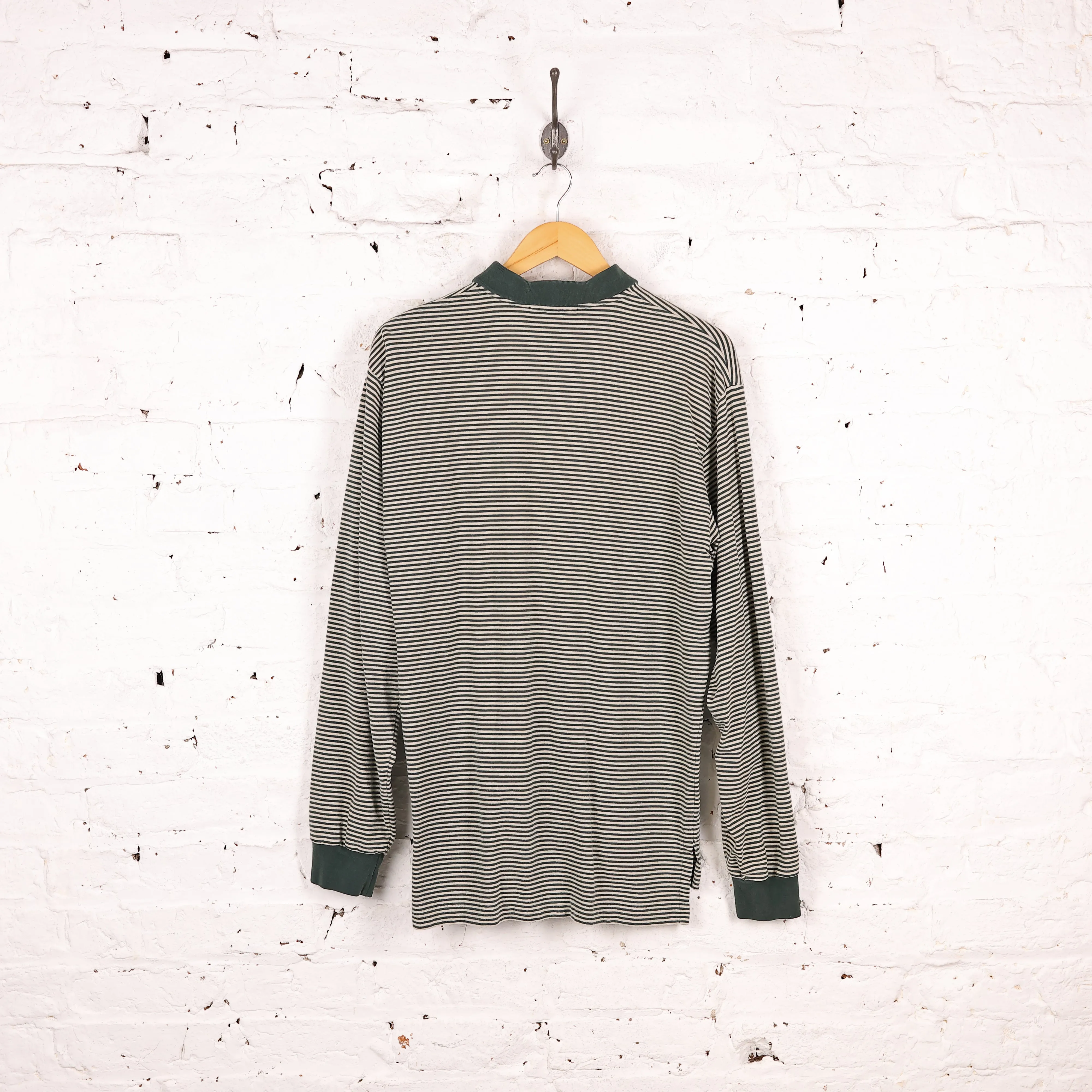 Polo Long Sleeve Striped Polo Shirt - Green - L