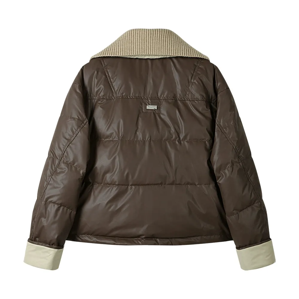 PU Leather Down Jacket with Collar