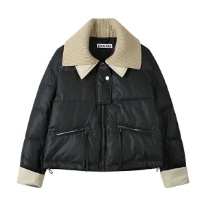 PU Leather Down Jacket with Collar