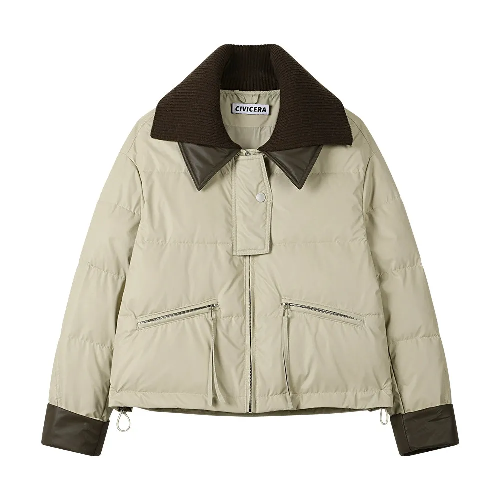 PU Leather Down Jacket with Collar