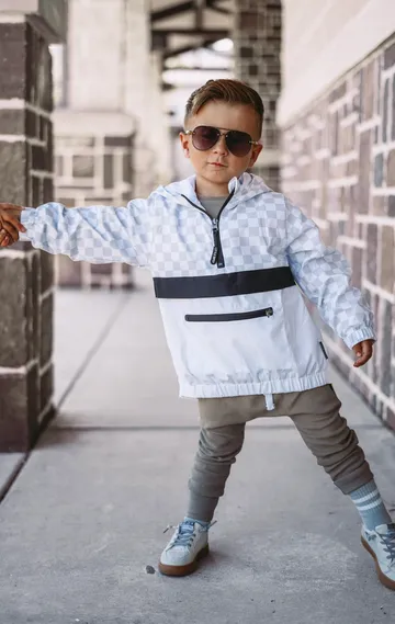 PULLOVER WINDBREAKER - GREY CHECKERED