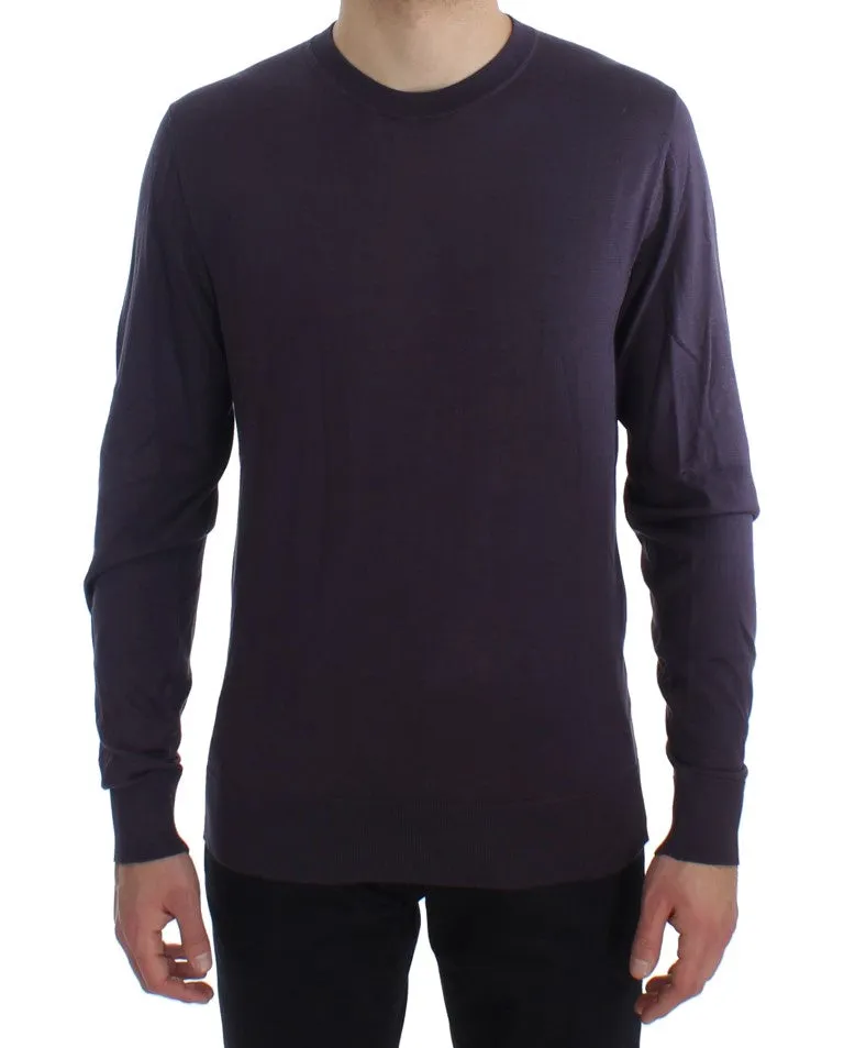 Purple Crewneck Pullover Silk Sweater