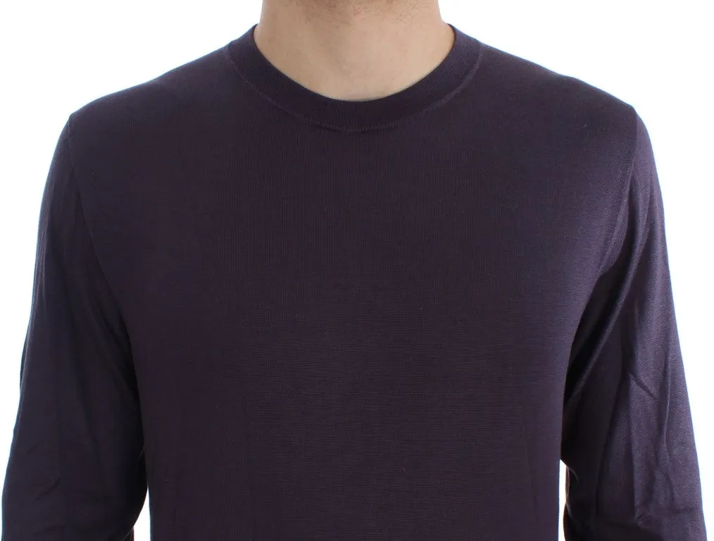 Purple Crewneck Pullover Silk Sweater