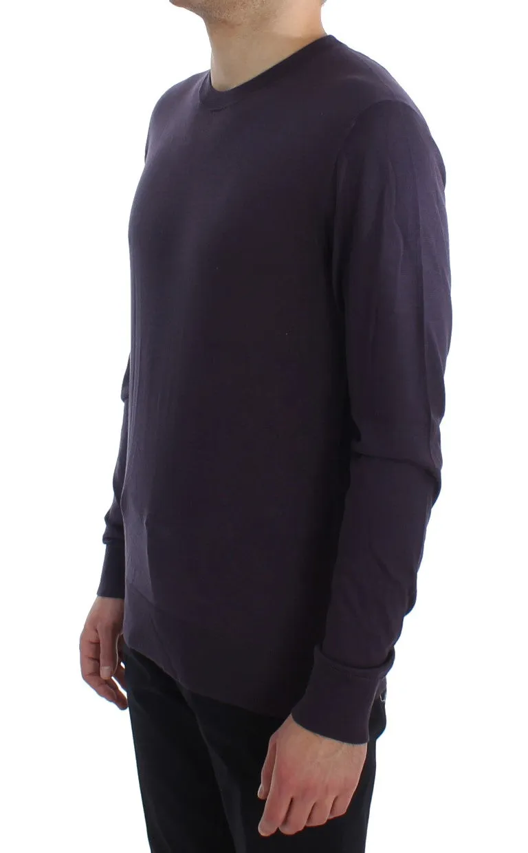 Purple Crewneck Pullover Silk Sweater