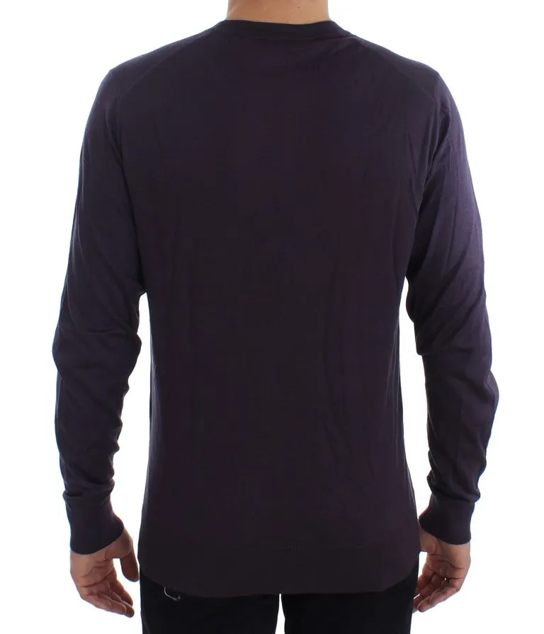 Purple Crewneck Pullover Silk Sweater