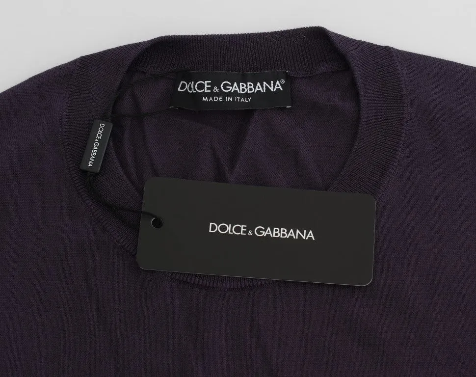 Purple Crewneck Pullover Silk Sweater