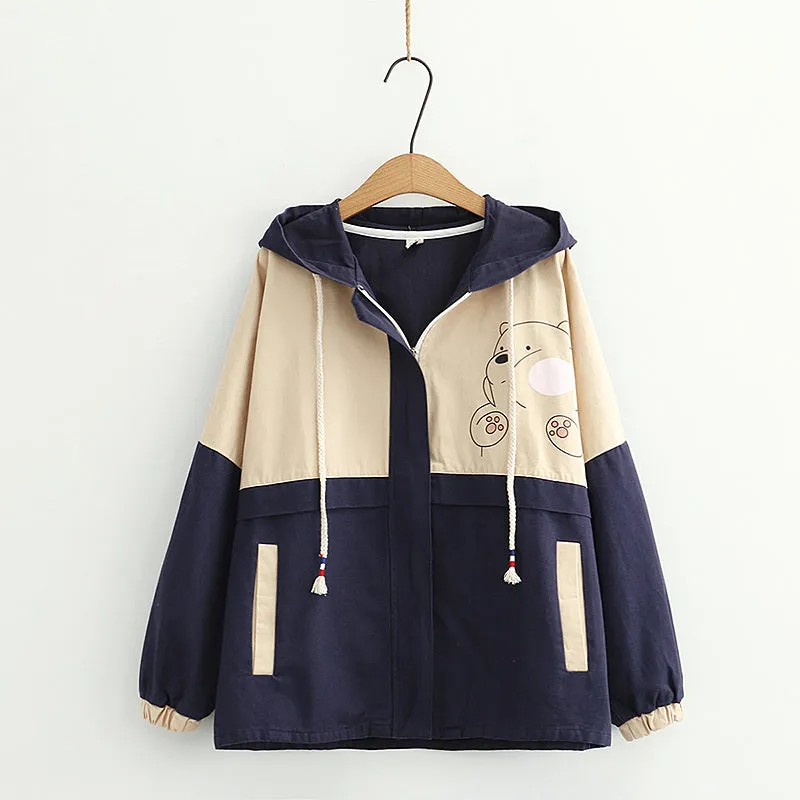 "BEAR PRINT LONG SLEEVE HOODED" JACKET N022308