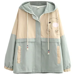 "BEAR PRINT LONG SLEEVE HOODED" JACKET N022308