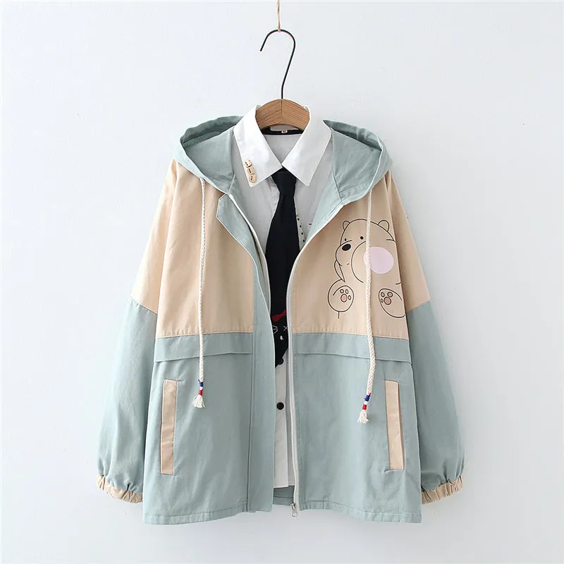 "BEAR PRINT LONG SLEEVE HOODED" JACKET N022308