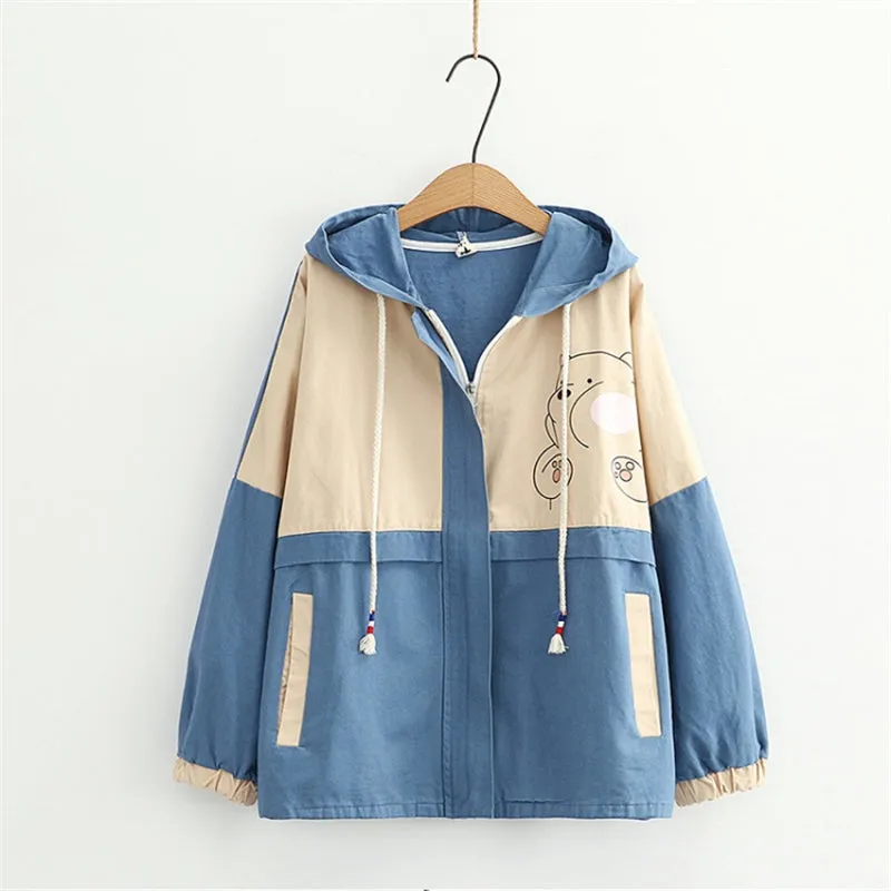 "BEAR PRINT LONG SLEEVE HOODED" JACKET N022308