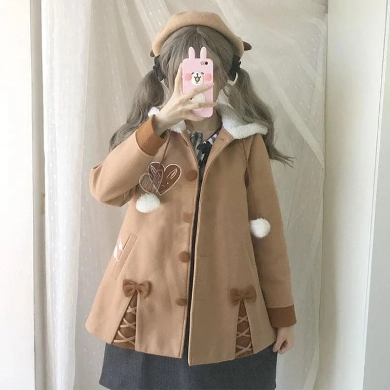 "BUNNY BOWKNOT PLUSH HOODED" COAT N081108