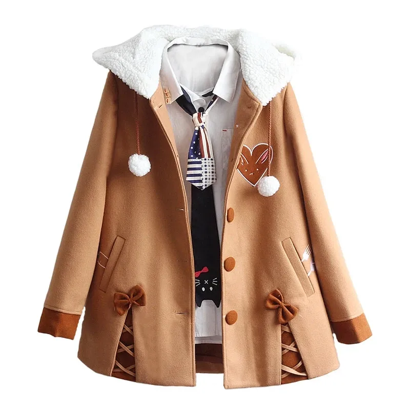 "BUNNY BOWKNOT PLUSH HOODED" COAT N081108
