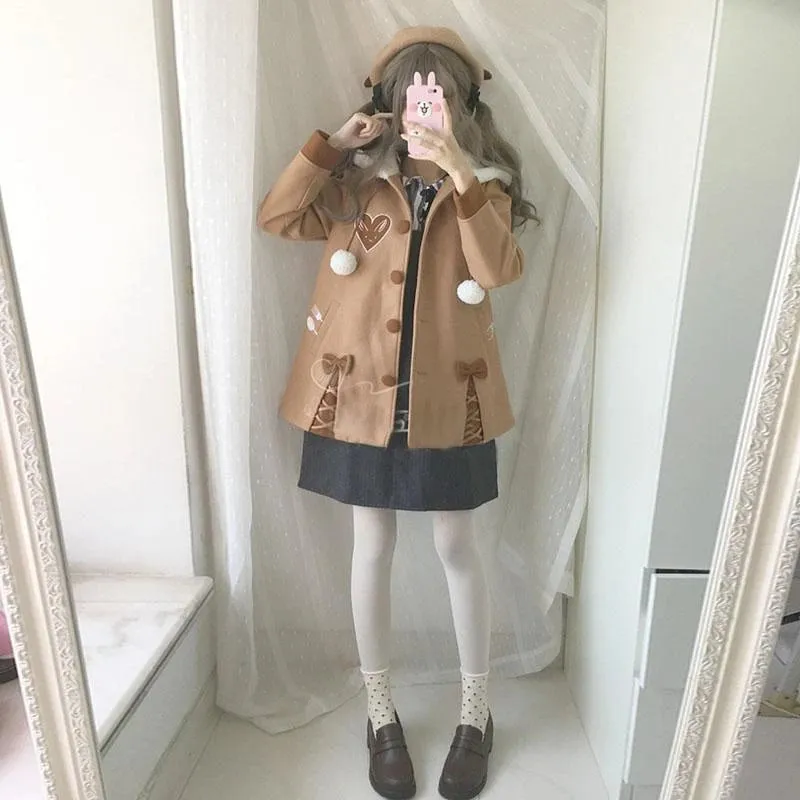 "BUNNY BOWKNOT PLUSH HOODED" COAT N081108