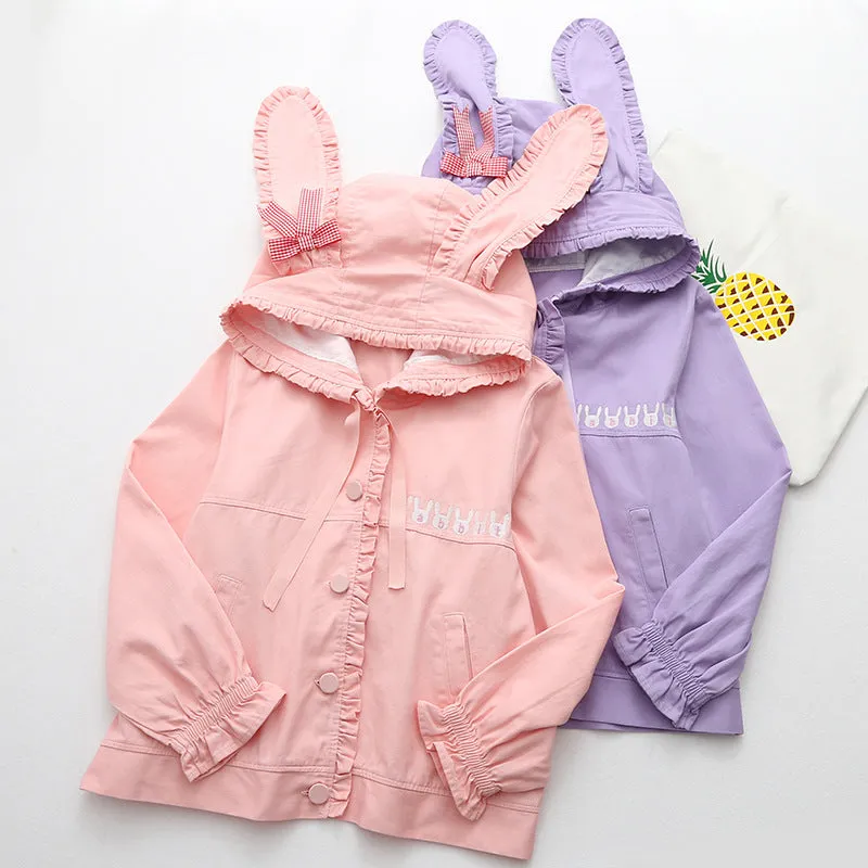 "CUTE BUNNY EAR" HOODED CARDIGAN SHORT JACKET K100306
