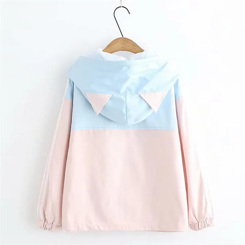 "CUTE POCKET CAT COLORBLOCK" HOODED JACKET Y031603