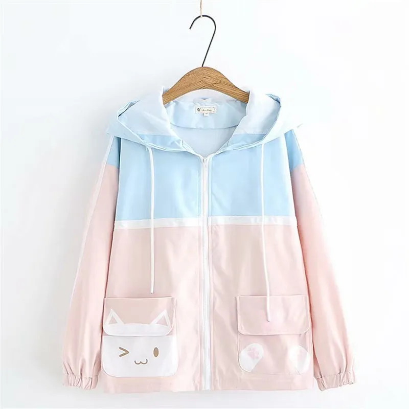 "CUTE POCKET CAT COLORBLOCK" HOODED JACKET Y031603