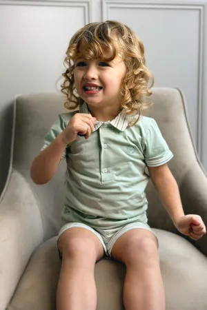 "Nash" Sage Green Polo Shirt & Shorts