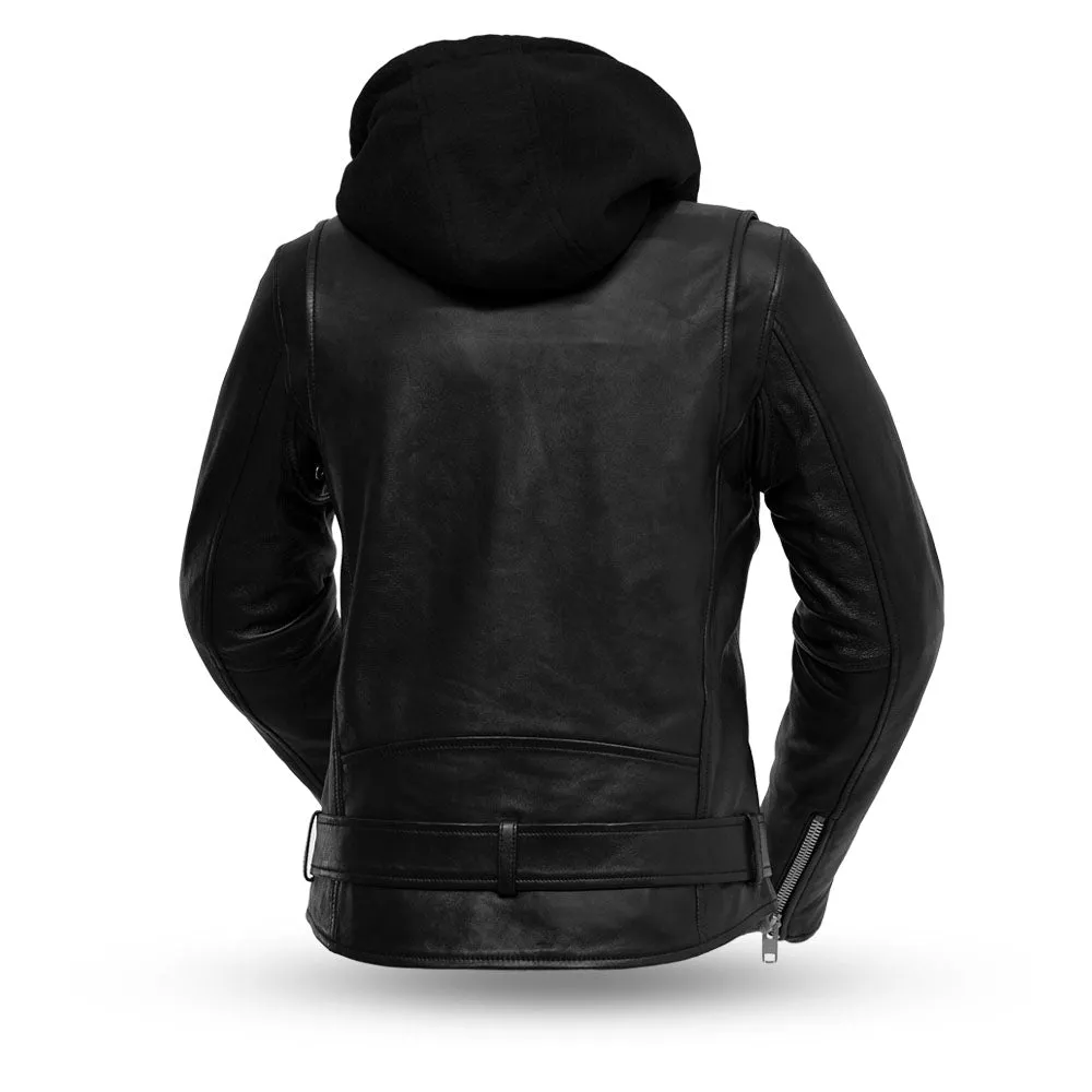 RACE UP Motorcycle Leather Jacket (Removable Hood)