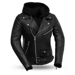 RACE UP Motorcycle Leather Jacket (Removable Hood)