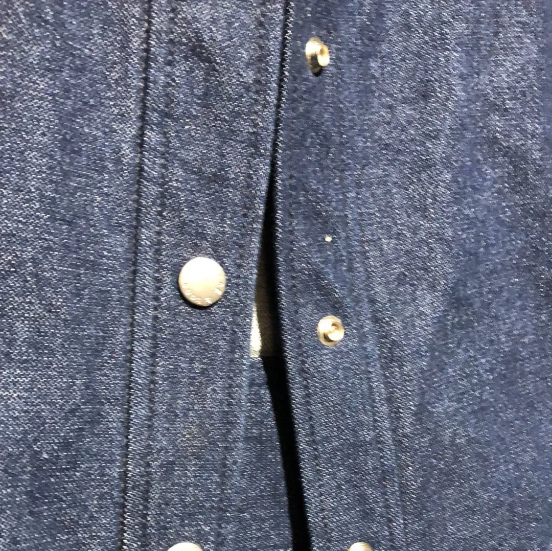 Rag & Bone Dark Blue Denim Collarless Snap Jacket with Snap Closure