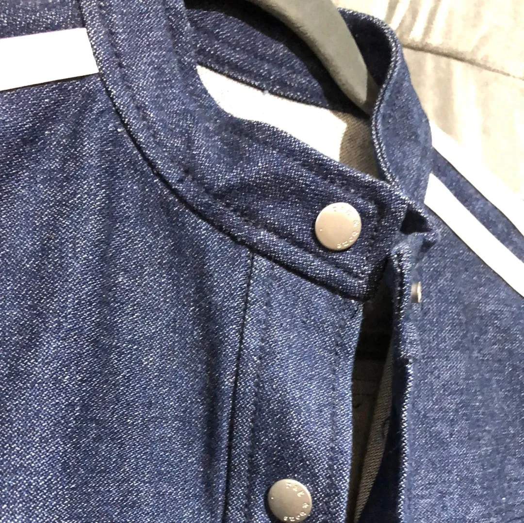 Rag & Bone Dark Blue Denim Collarless Snap Jacket with Snap Closure