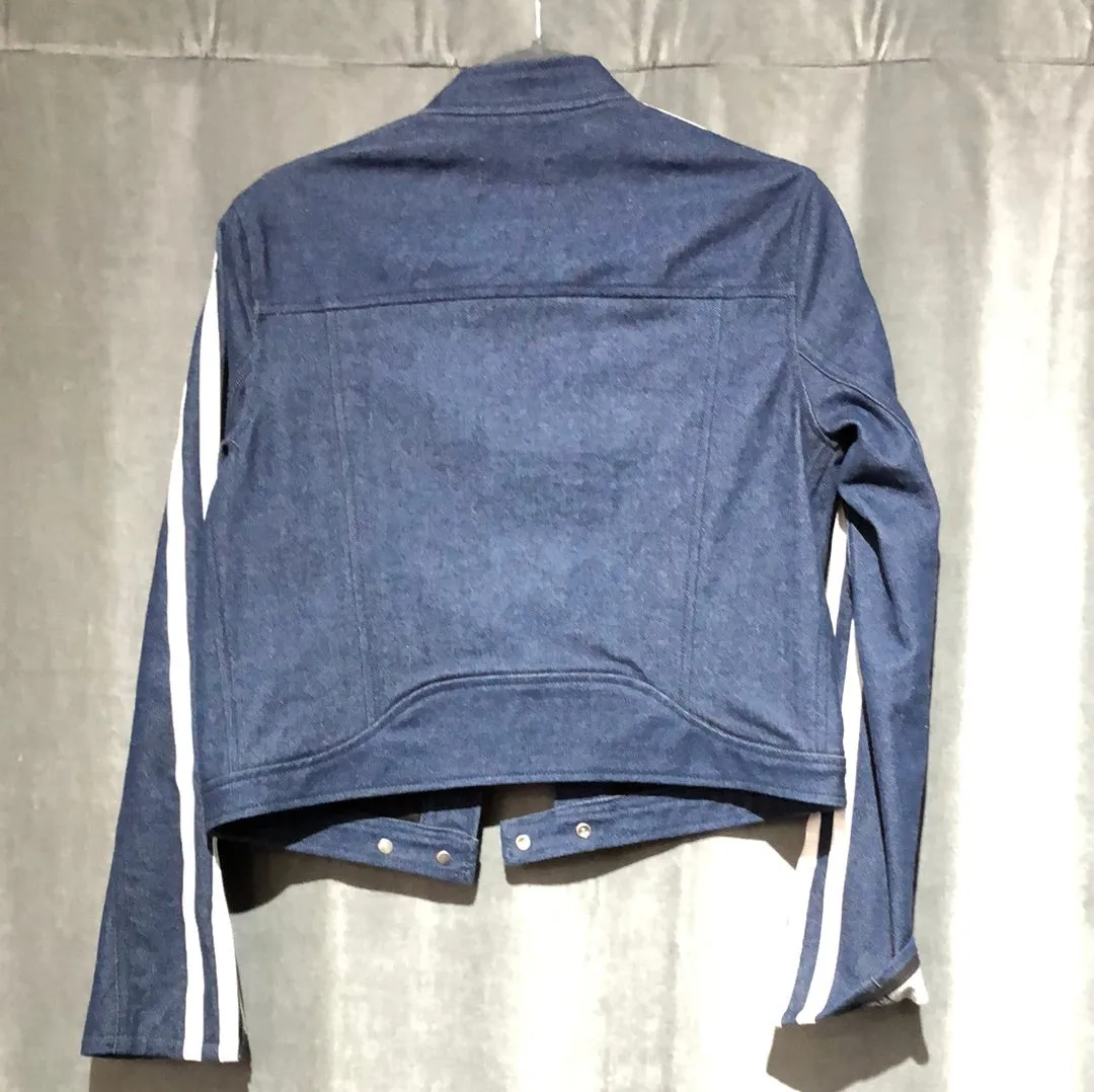 Rag & Bone Dark Blue Denim Collarless Snap Jacket with Snap Closure