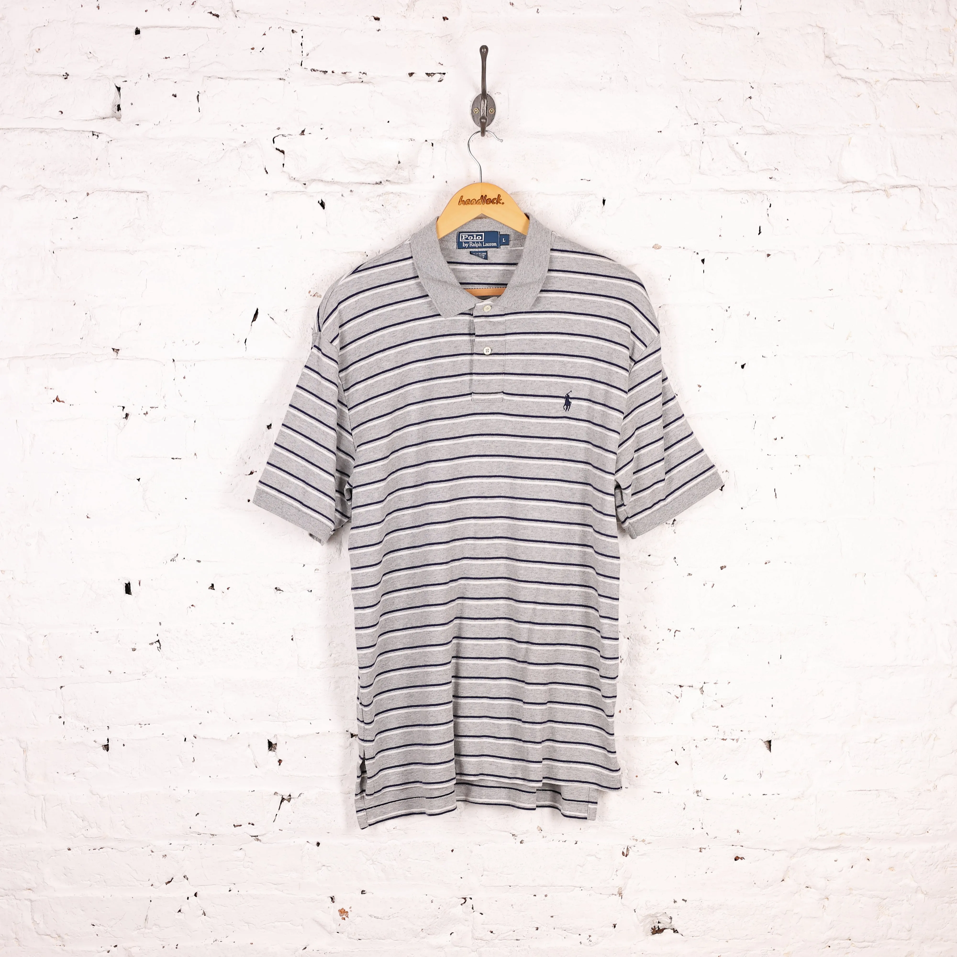 Ralph Lauren Polo Short Sleeve Striped Polo Shirt - Grey - L