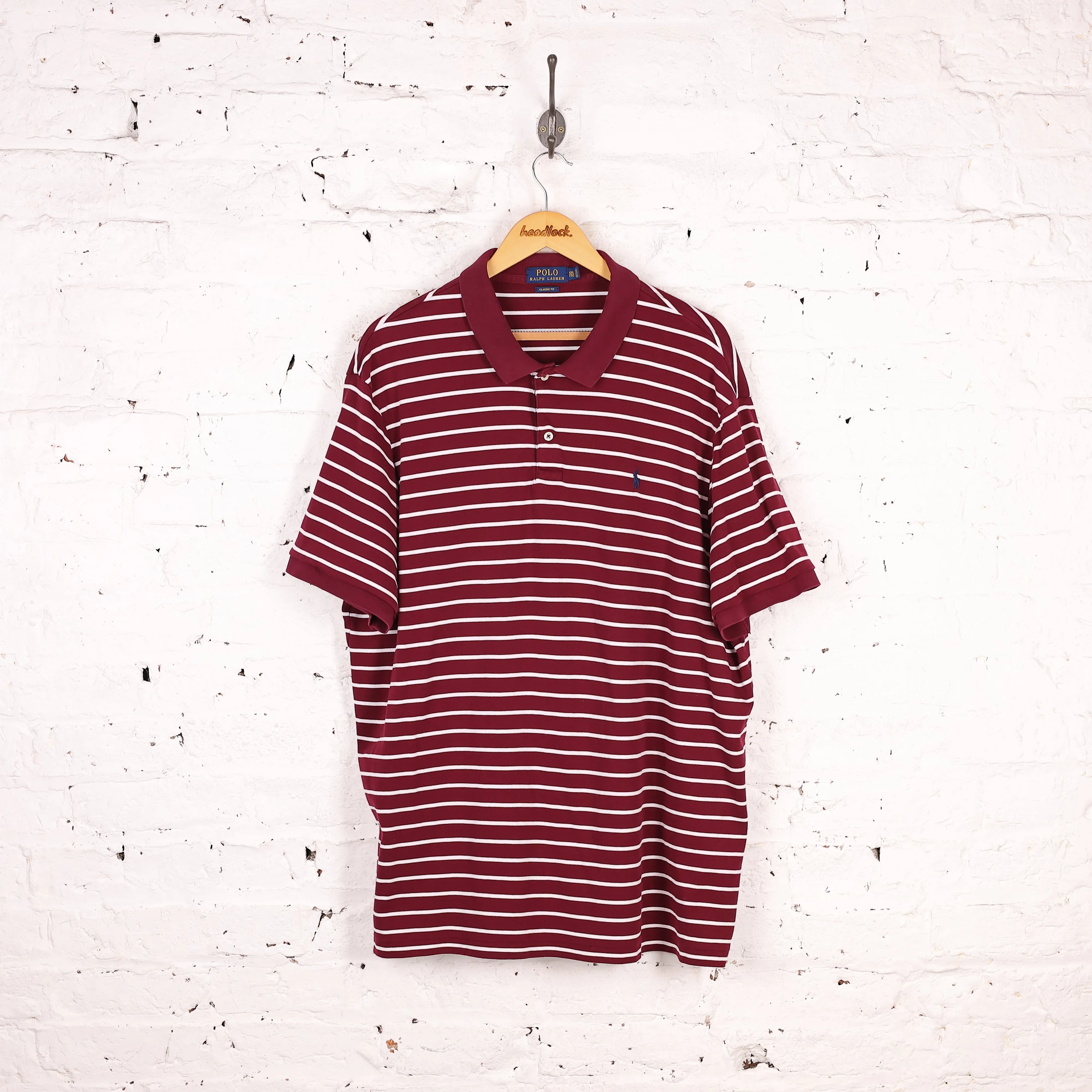 Ralph Lauren Polo Short Sleeve Striped Polo Shirt - Maroon - XXL