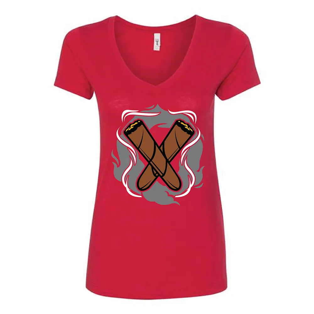 Red Cigar Pxrn Logo Women's V-Neck T-Shirt