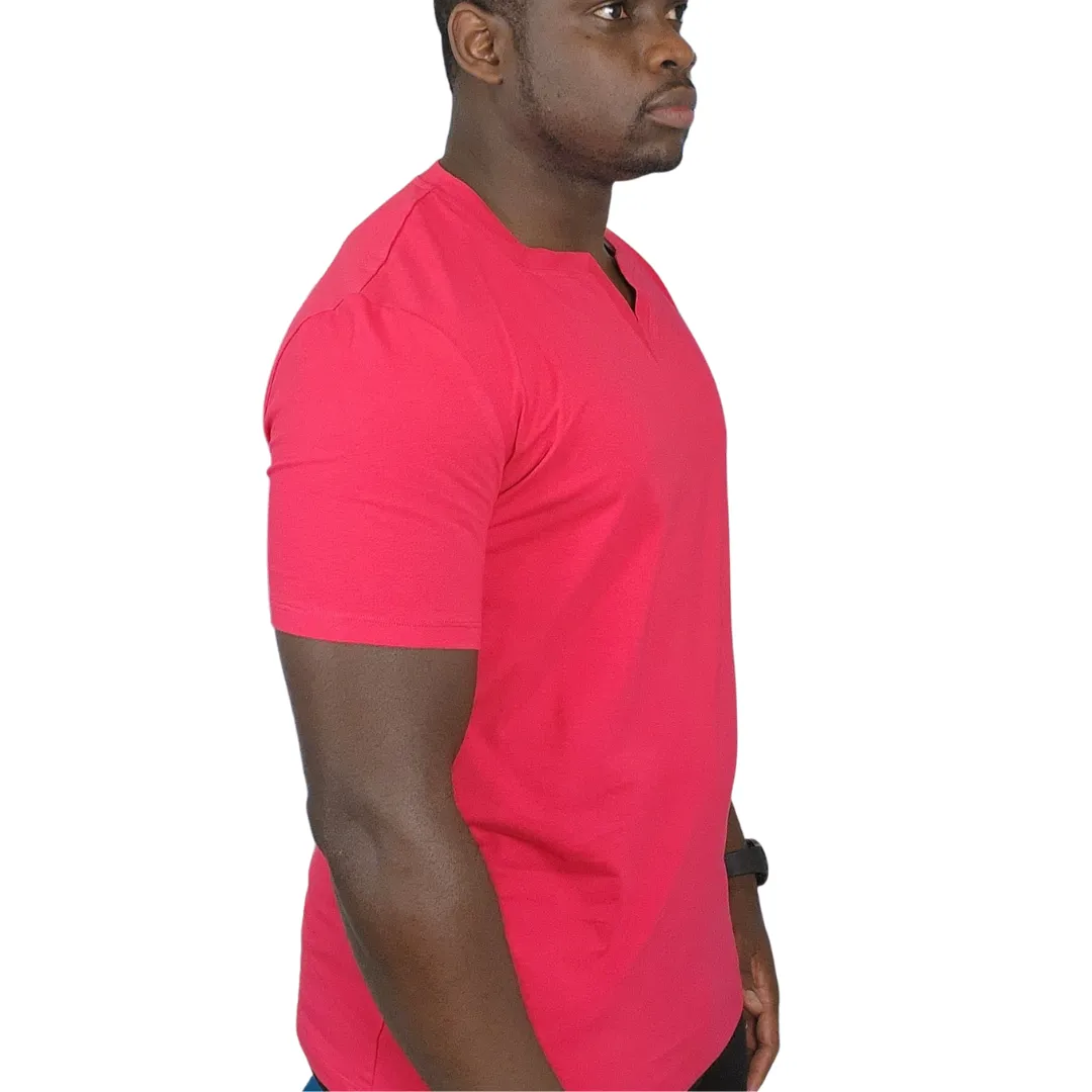 Red Short Sleeves Square V Neck T-shirt