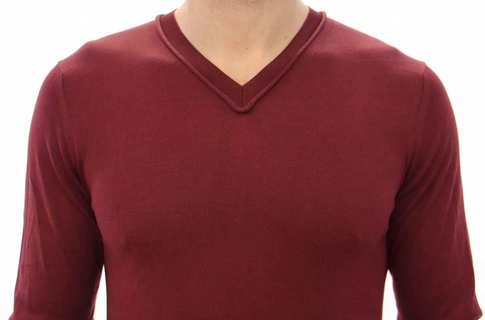 Red Silk Logo V-neck Sweater