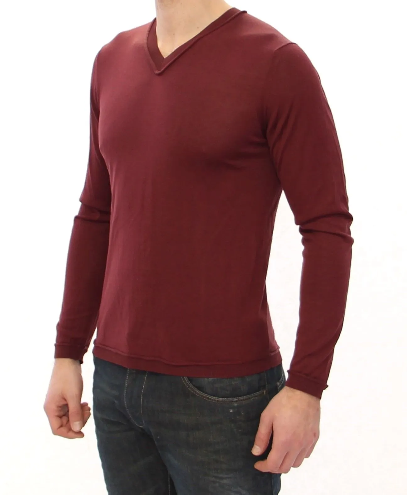 Red Silk Logo V-neck Sweater