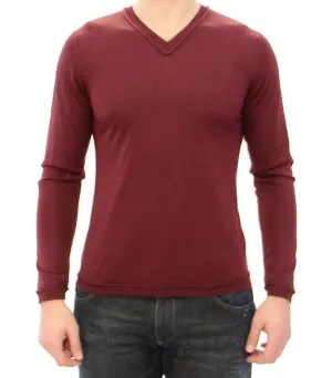 Red Silk Logo V-neck Sweater