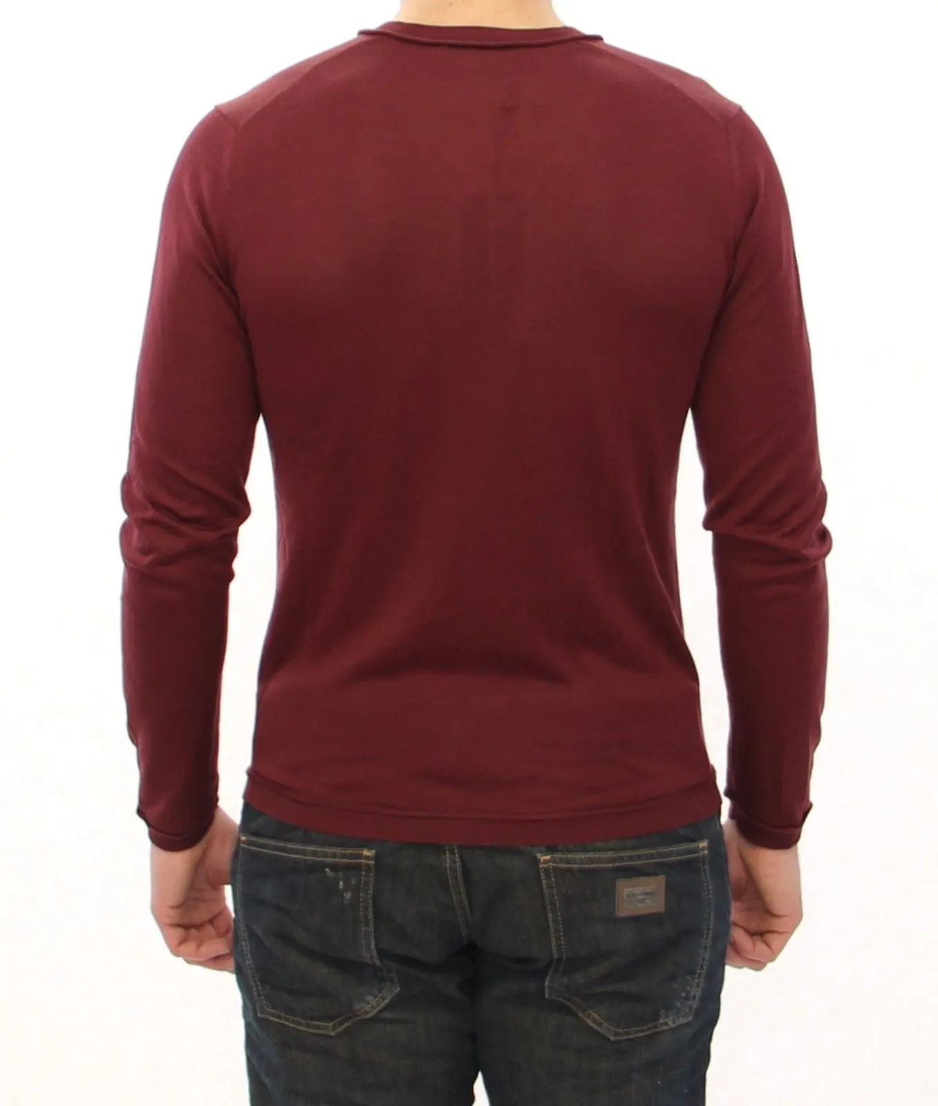Red Silk Logo V-neck Sweater