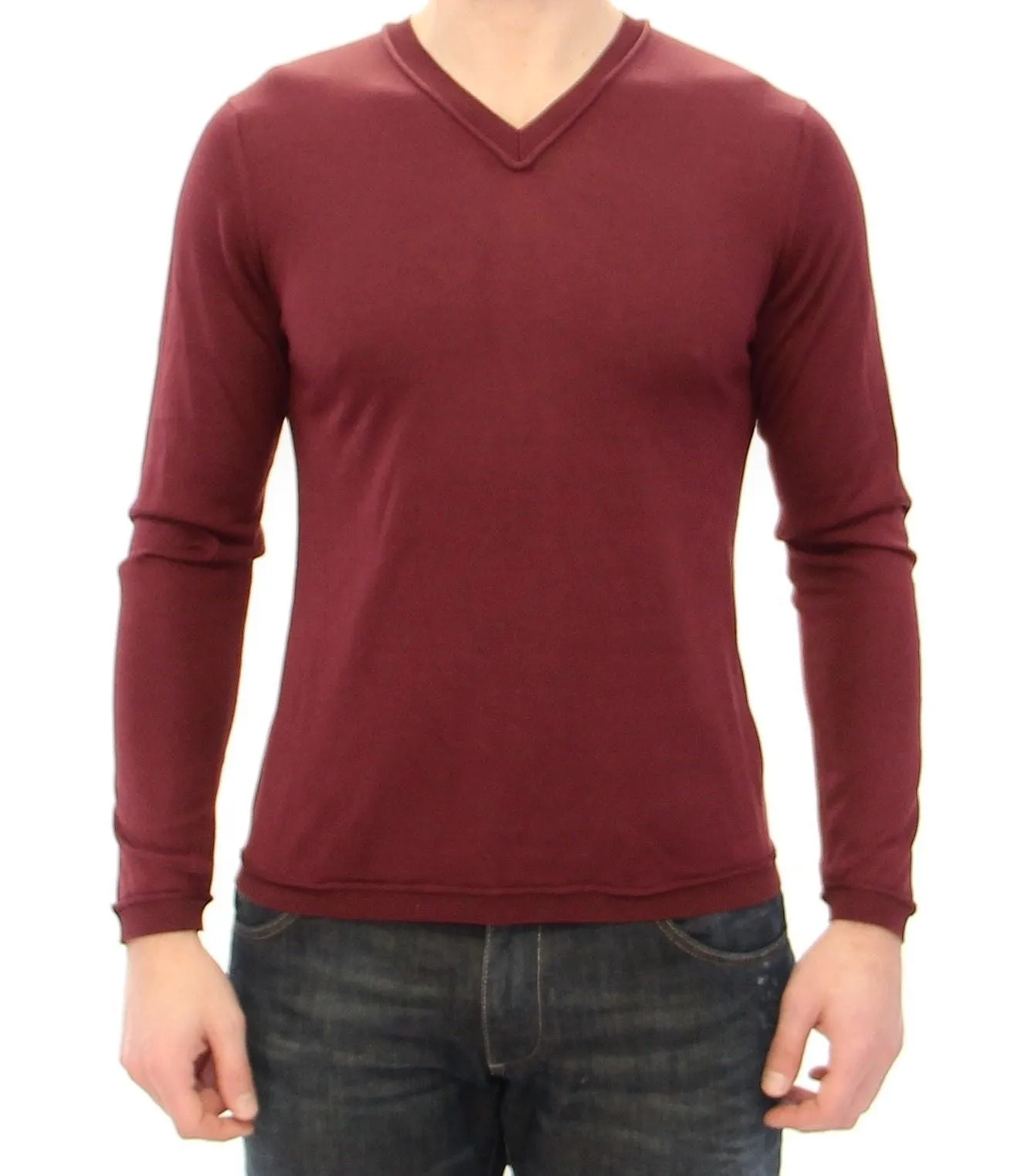 Red Silk Logo V-neck Sweater