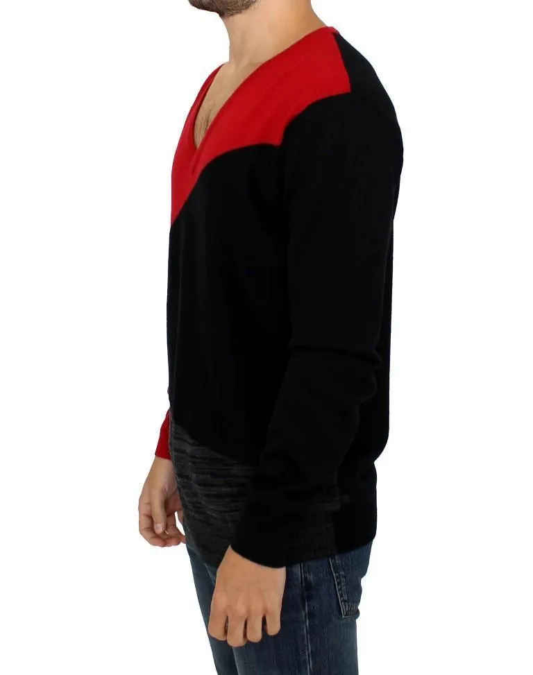 Red wool V-neck sweater