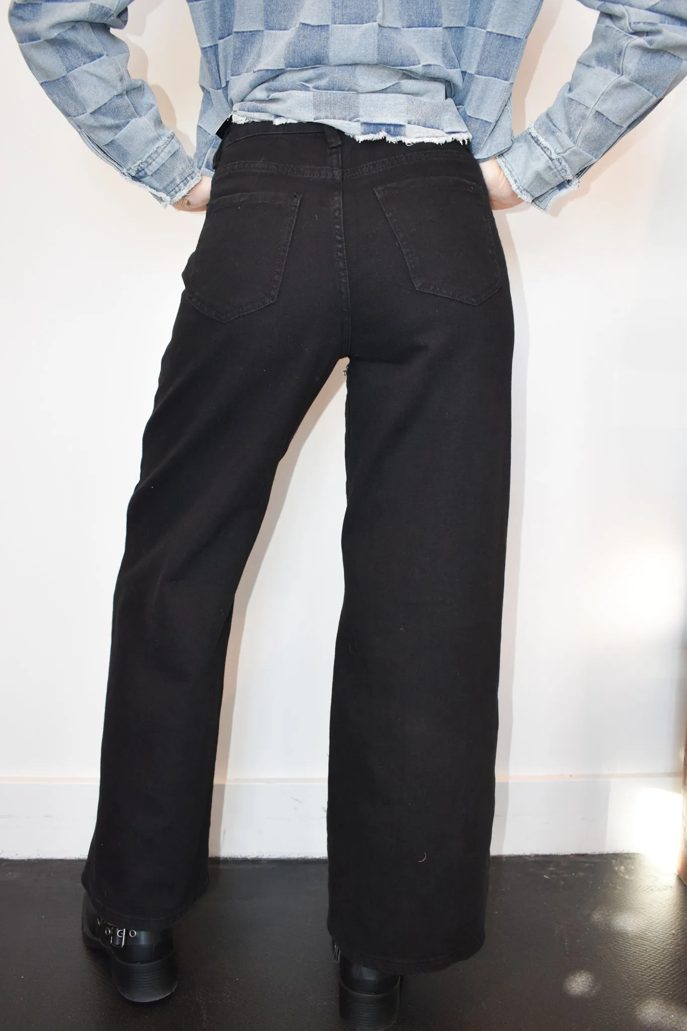 Rhinestone Cut Out Denim- Black