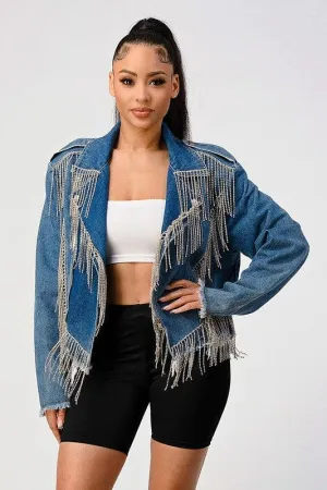 Rhinestone fringe denim jacket