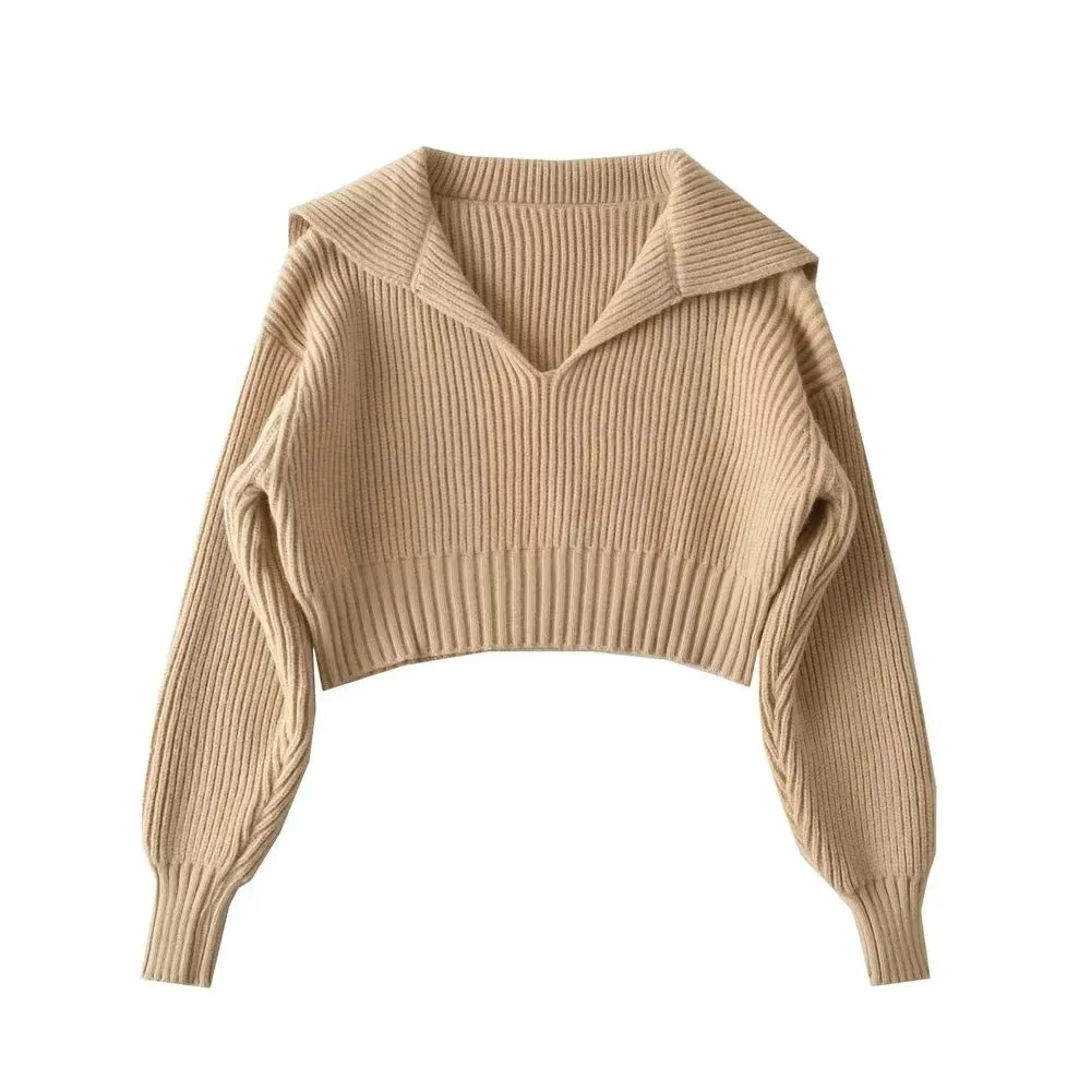RIbbed Cropped V-Neck Sweater