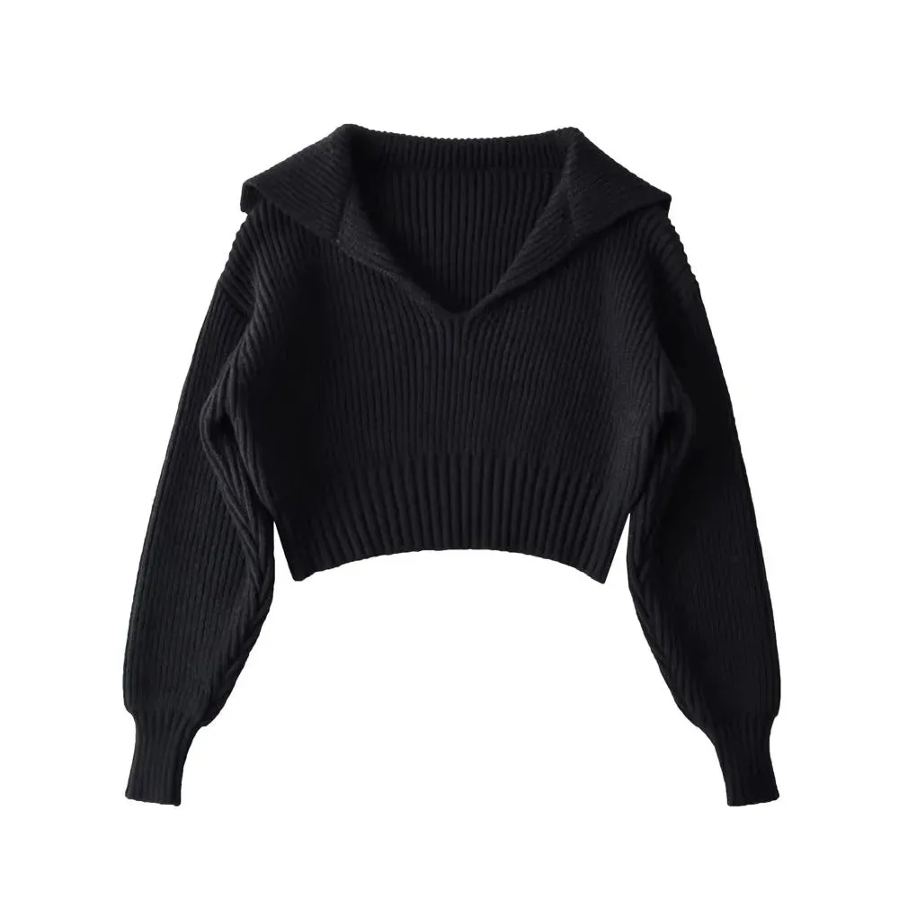 RIbbed Cropped V-Neck Sweater