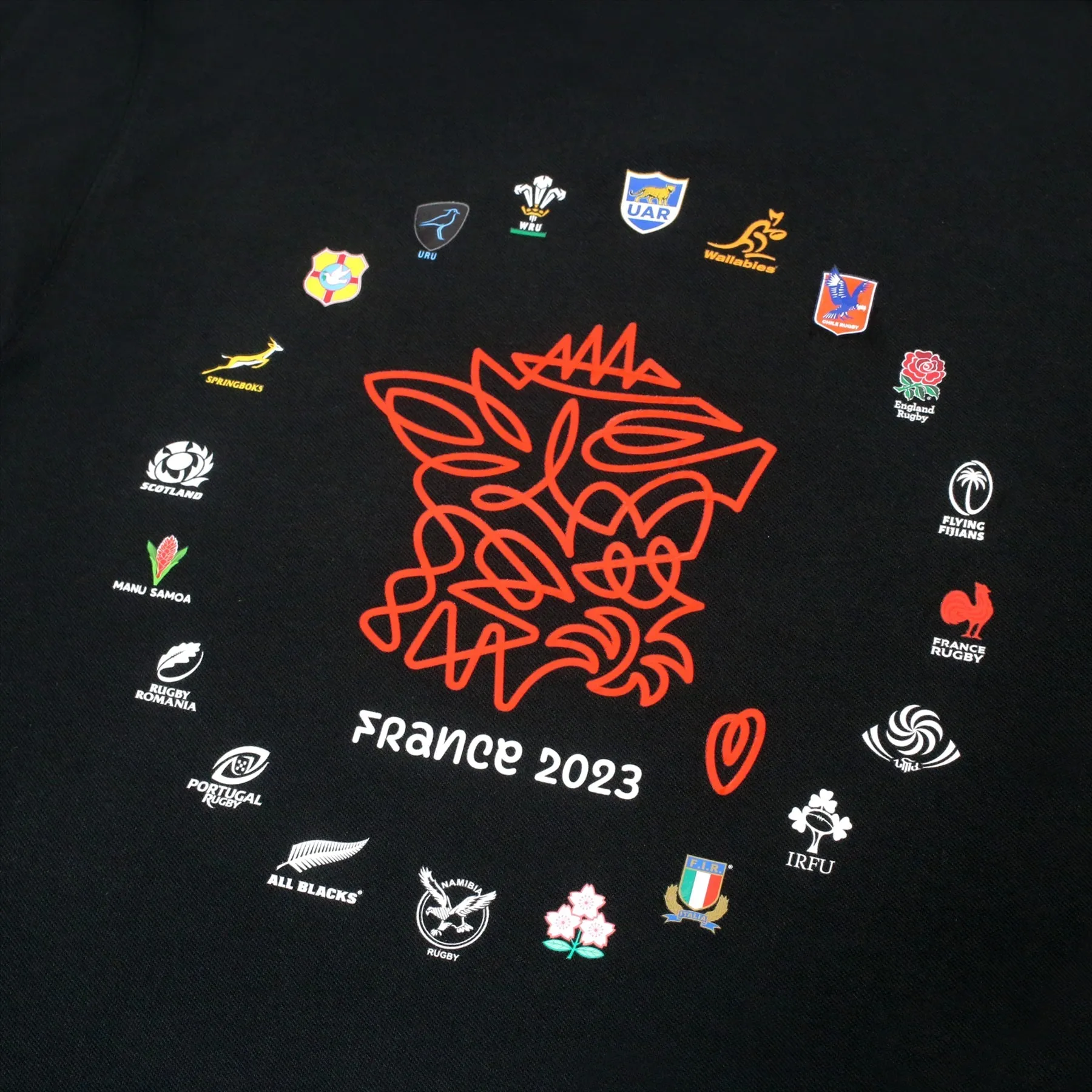 Rugby World Cup 2023 Men's 20 Unions Map Back Print Polo Shirt | Black