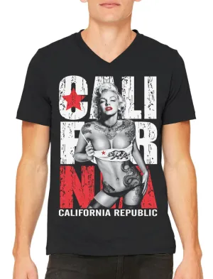 Sexy Marilyn Monroe California Republic Men's V-neck T-shirt