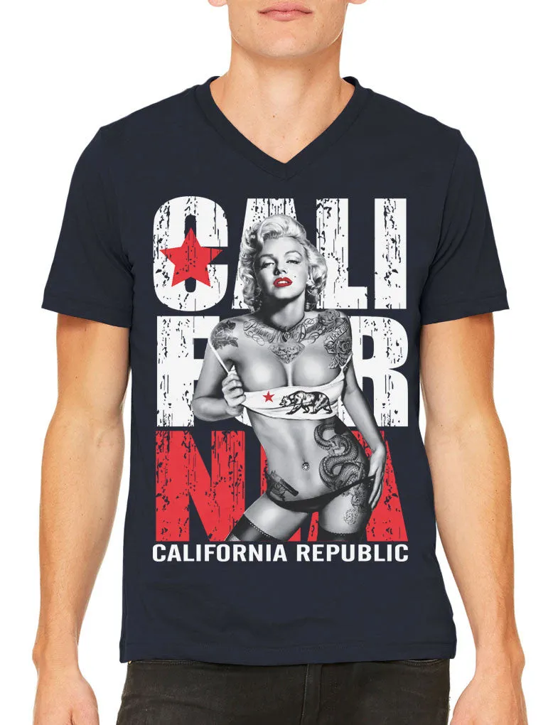 Sexy Marilyn Monroe California Republic Men's V-neck T-shirt