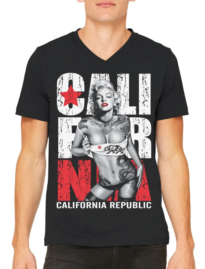 Sexy Marilyn Monroe California Republic Men's V-neck T-shirt