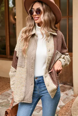 Shacket Houndstooth Color Contrast Textured Patchwork Loose