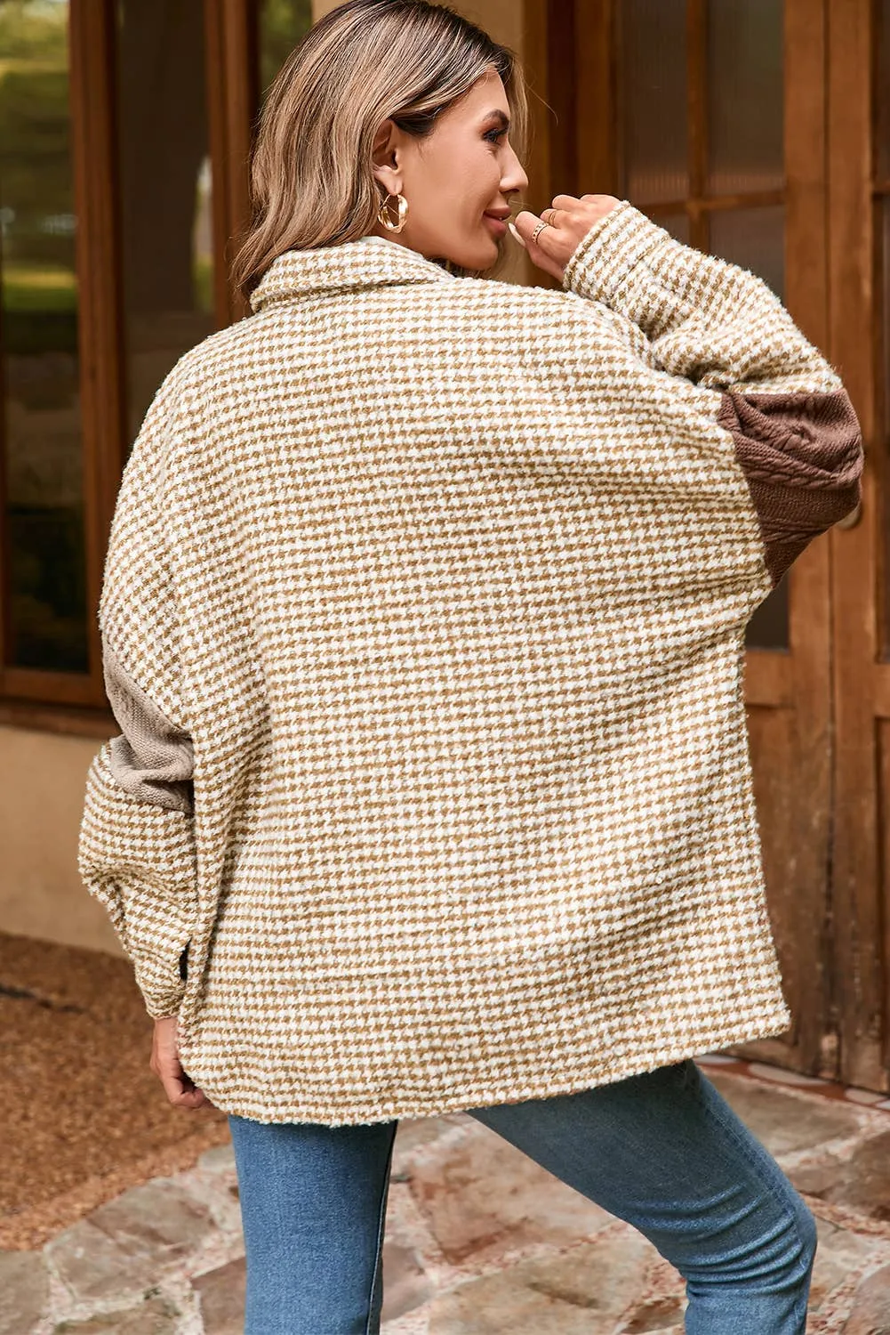 Shacket Houndstooth Color Contrast Textured Patchwork Loose