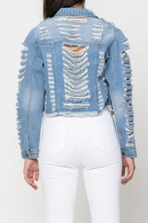 SHREDDED CROP DENIM JACKET