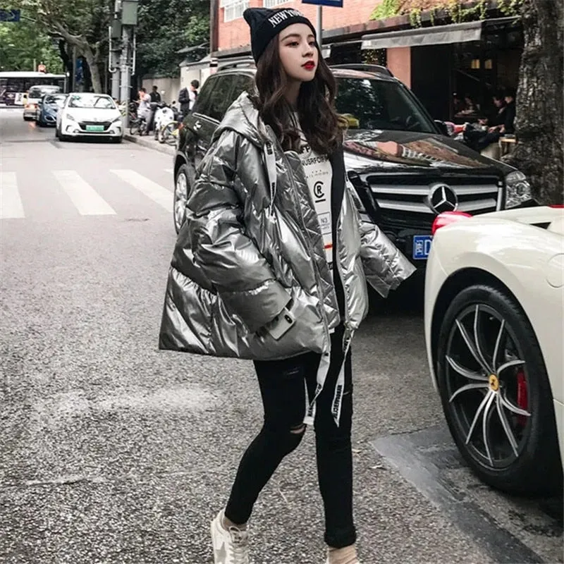 Silver Hooded Bomber Jacket