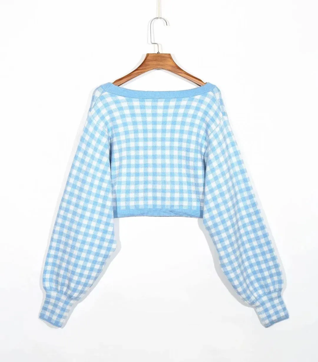 Single-breasted V-neck Lattice Grid Knitting Cardigans Sweaters