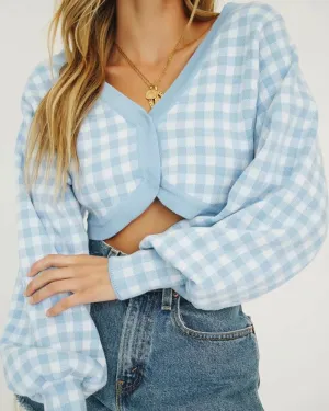 Single-breasted V-neck Lattice Grid Knitting Cardigans Sweaters